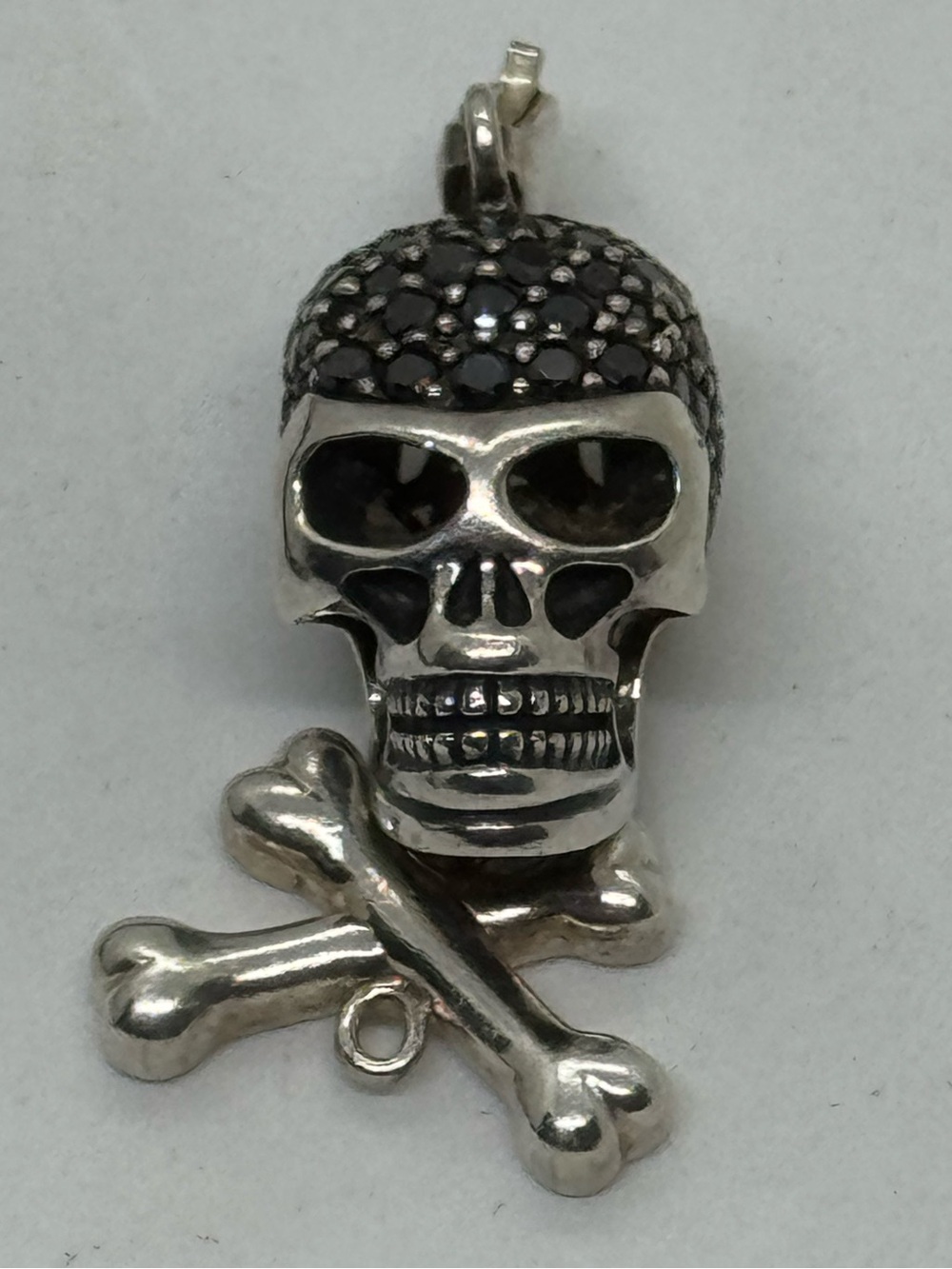Thomas Sabo 925 Sterling Silver Black Cubic Zirconia Skull & Crossbones Pendant